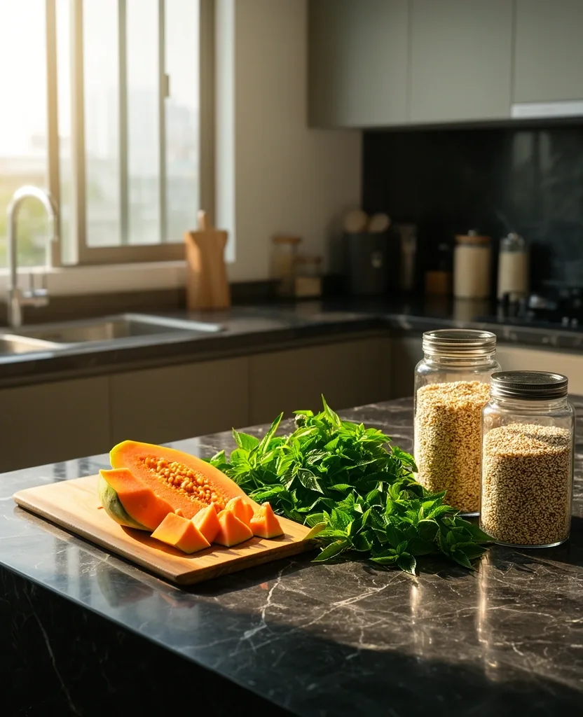 Fresh local produce in a wellness kitchen